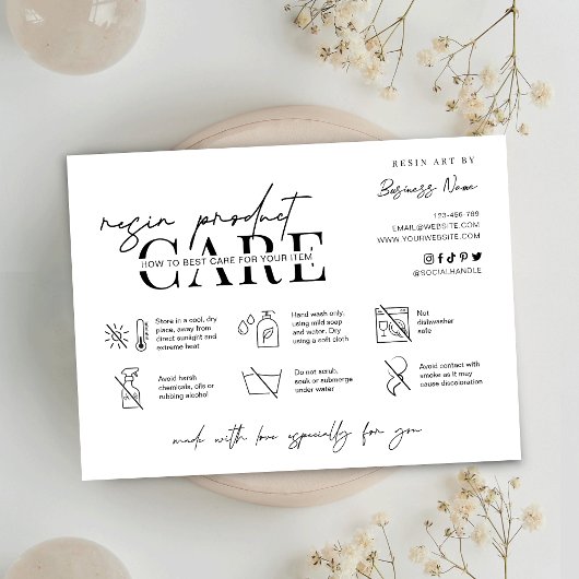 Minimale Logo Epoxy Resin Care Instructions Bedankkaart