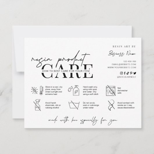 Minimale Logo Epoxy Resin Care Instructions Bedankkaart (Voorkant)