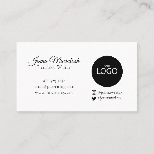 Minimale Logo Instagram Twitter Handle Black White Visitekaartje (Voorkant)