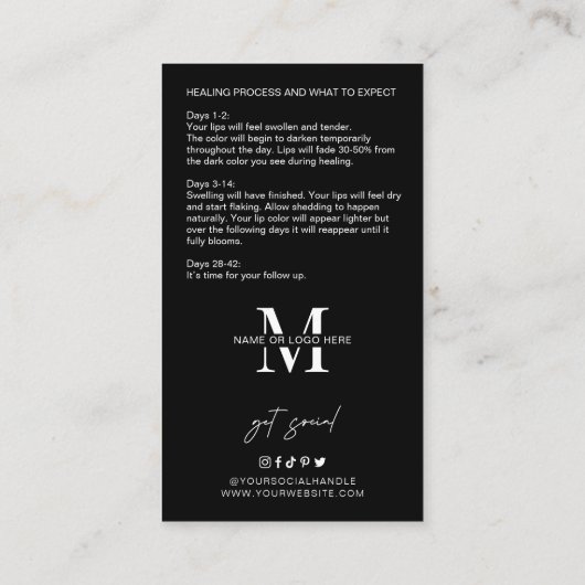 Minimale Logo Lip Blush Nazorginstructies Visitekaartje (Achterkant)