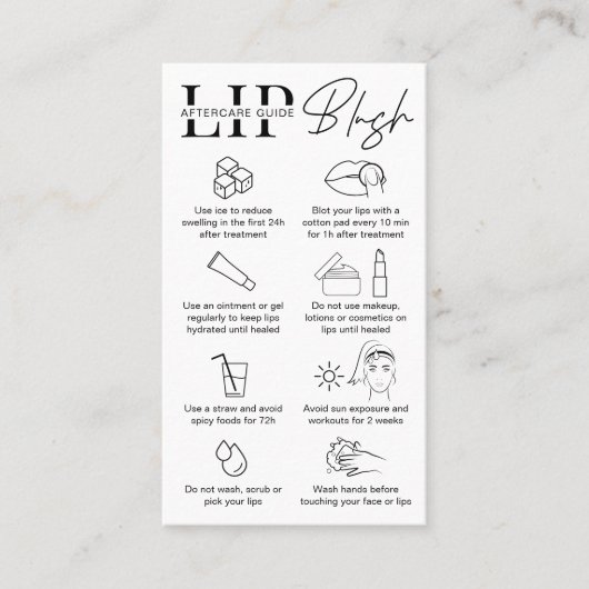 Minimale Logo Lip Blush Nazorginstructies Visitekaartje (Voorkant)