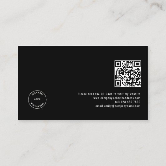 Minimale Logo QR-code fotografie Studio Black Visitekaartje (Achterkant)