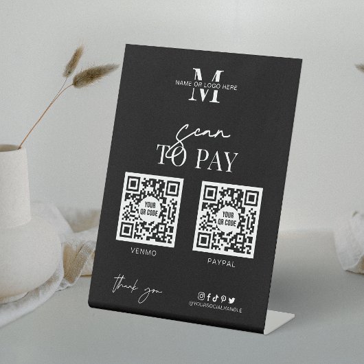 Minimale Logo Twee QR-codes Betaling Scannen naar  Reclamebord Met Voetstuk