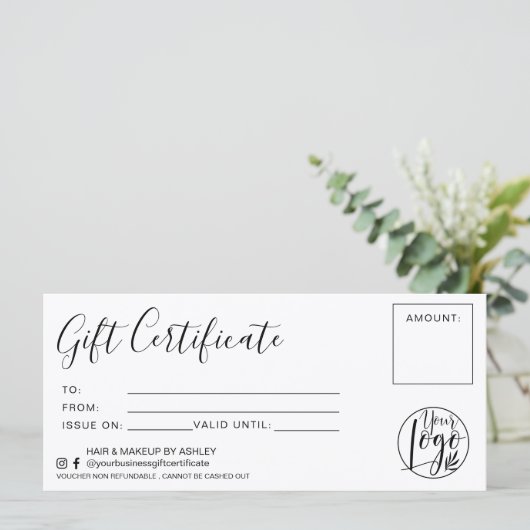 Minimale logo voor zwart-wit cadeaucertificaat (Staand voorkant)