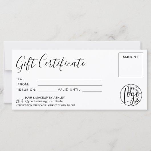 Minimale logo voor zwart-wit cadeaucertificaat (Voorkant)