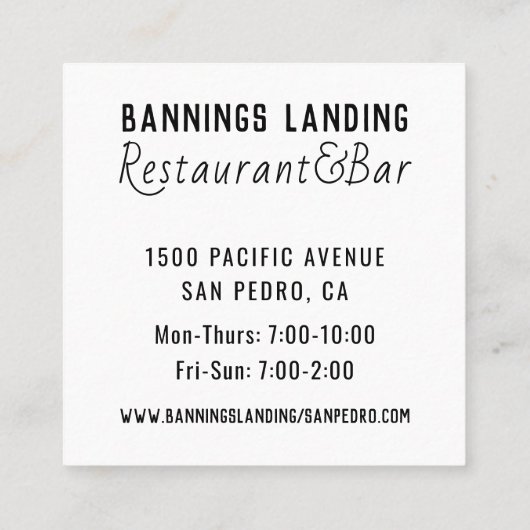 Minimale Logo zwarte en witte vierkant Vierkante Visitekaartje (Achterkant)