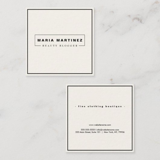 Minimale Luxale Boutique Black/Ivory Square Busi Vierkante Visitekaartje (Voorkant / Achterkant)