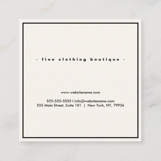 Minimale Luxale Boutique Black/Ivory Square Busi Vierkante Visitekaartje (Achterkant)