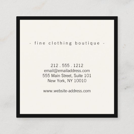Minimale Luxale Boutique Black/Ivory Vierkante Visitekaartje (Achterkant)
