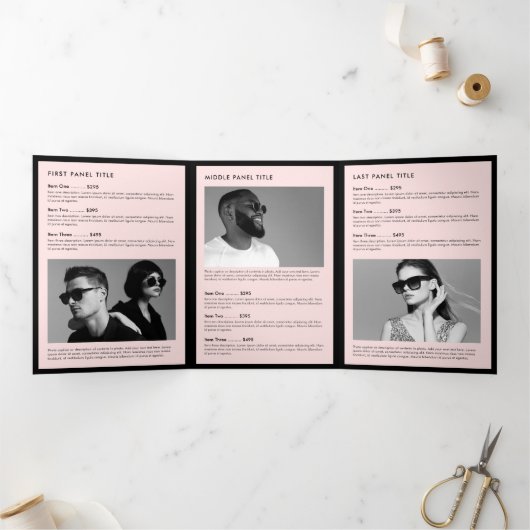 Minimale Luxale Boutique Black/Roze brochure Drieluik Kaart (Binnen)