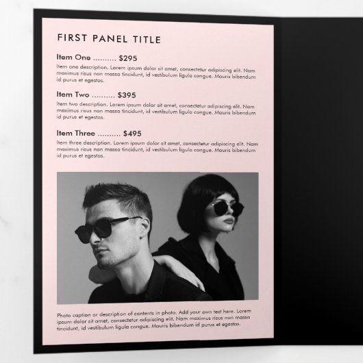 Minimale Luxale Boutique Black/Roze brochure Drieluik Kaart (Binnenzijde eerst)