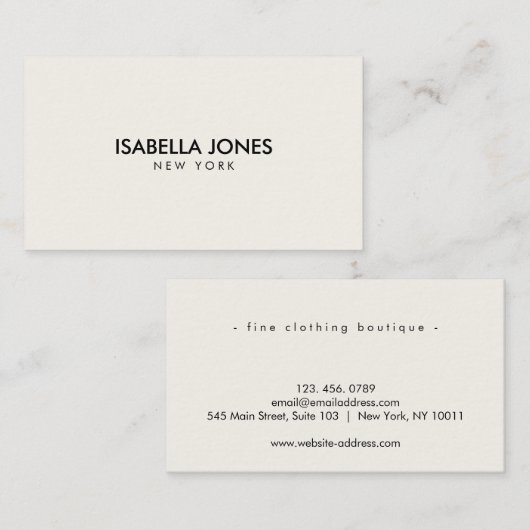 Minimale Luxalist Boutique Ivory Visitekaartje (Voorkant / Achterkant)