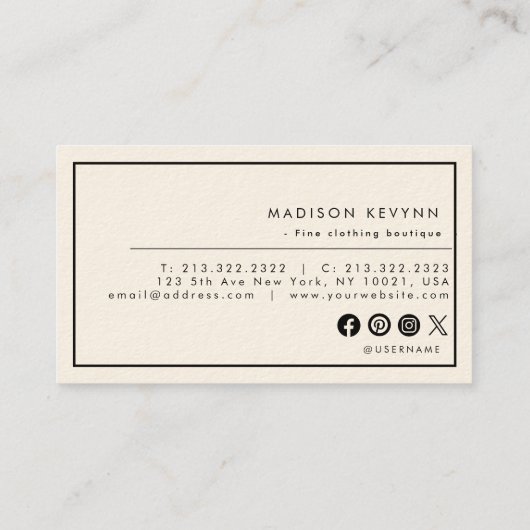 Minimale Luxalist Boutique Ivory Visitekaartje (Achterkant)
