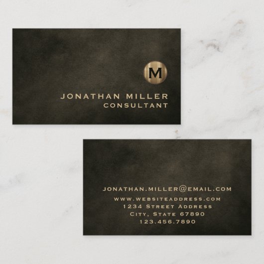 Minimale Luxe Black Gold Monogram Visitekaartje (Voorkant / Achterkant)