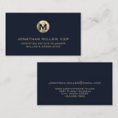 Minimale Luxe Blue Gold-Initiaal Visitekaartje (Voorkant / Achterkant)