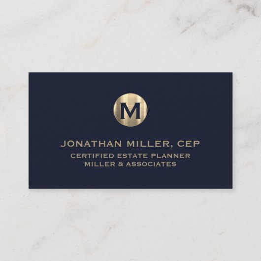 Minimale Luxe Blue Gold-Initiaal Visitekaartje (Voorkant)