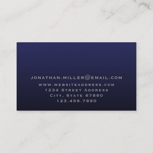 Minimale Luxe Navy Blue Silver Monogram Visitekaartje (Achterkant)