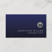 Minimale Luxe Navy Blue Silver Monogram Visitekaartje (Voorkant)