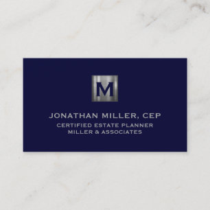 Minimale Luxe Navy Blue Silver Monogram Visitekaartje