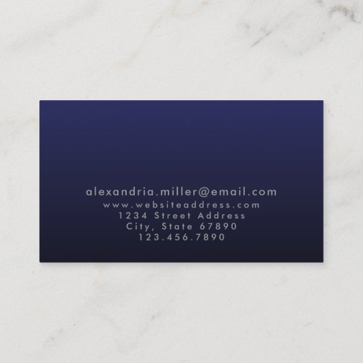 Minimale Luxe Navy Blue Silver Monogram Visitekaartje (Achterkant)