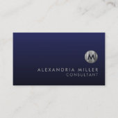 Minimale Luxe Navy Blue Silver Monogram Visitekaartje (Voorkant)