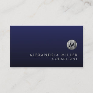 Minimale Luxe Navy Blue Silver Monogram Visitekaartje
