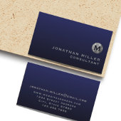 Minimale Luxe Navy Blue Silver Monogram Visitekaartje