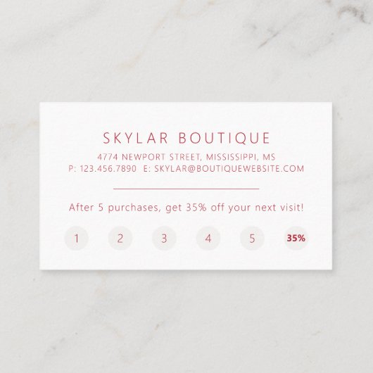 Minimale Luxe Ruby Red VIP Klantenkaartje (Achterkant)