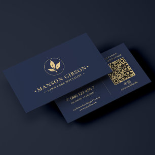 Minimale luxe tuinarchitect logo donkerblauwe QR-c Visitekaartje