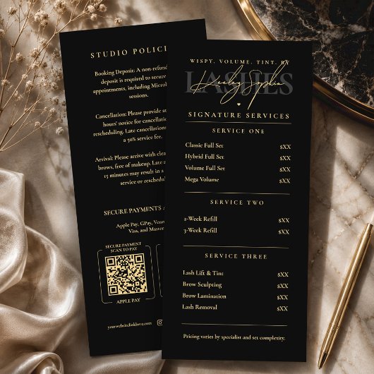 Minimale Luxe Wimperartiest Studio Prijslijst Menu