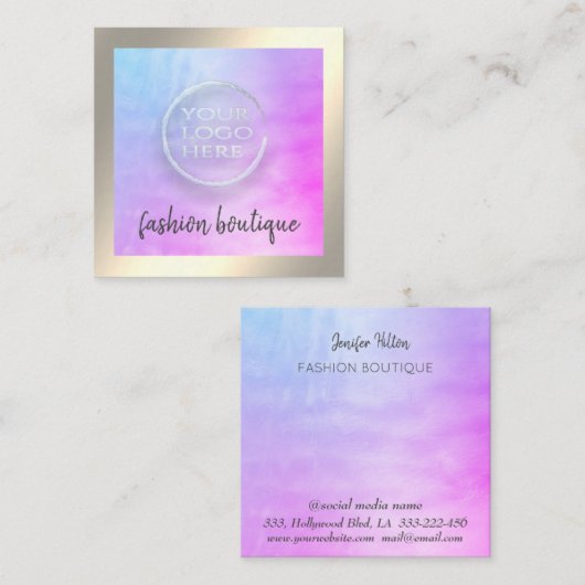 Minimale luxegoudholografische logo vierkante visitekaartje (Voorkant / Achterkant)