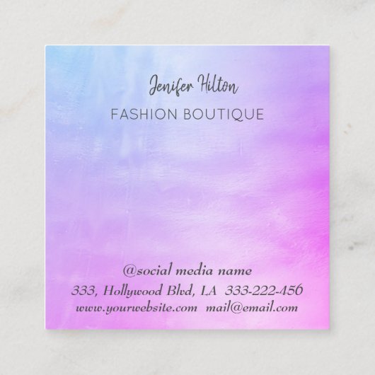 Minimale luxegoudholografische logo vierkante visitekaartje (Achterkant)