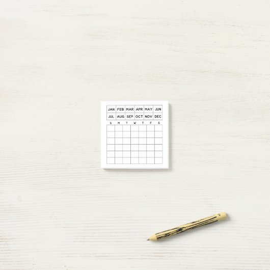 Minimale maandelijkse Planner Mini Calendar Post-it® Notes (Op bureau)