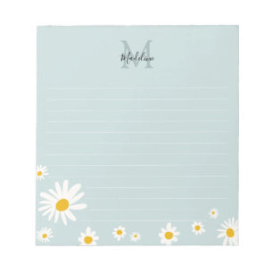 Minimale madeliefjesbloem teal schrift monogram ge notitieblok