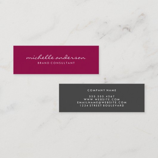 Minimale magenta cursieve tekst mini visitekaartje (Voorkant / Achterkant)