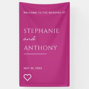 Minimale magenta en witte heart moderne bruiloft spandoek