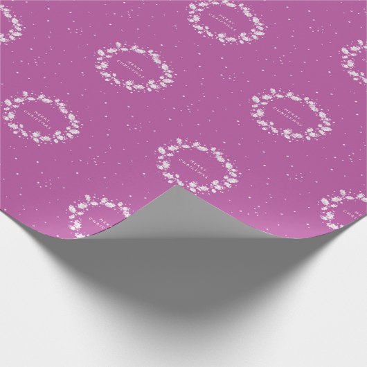 Minimale magenta / heet roze kerst Holly krans Cadeaupapier (Hoek)