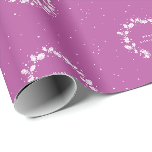 Minimale magenta / heet roze kerst Holly krans Cadeaupapier (Rol Hoek)