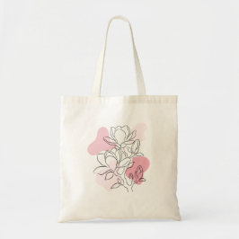 Minimale magnoliabloem Lijntekening met Zachte Roz Tote Bag