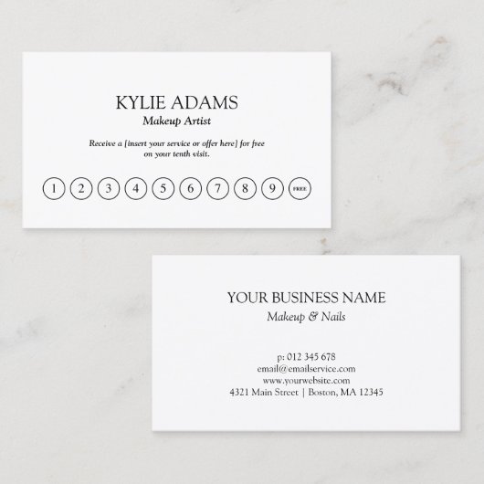 Minimale Makeup Artist Loyalty Punch-kaart (Voorkant / Achterkant)