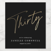 Minimale Manuscript Black Gold 30e verjaardag Wijn Etiket (Enkel label)