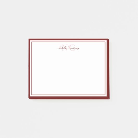 Minimale Manuscript Maron Two Border Monogram Post-it® Notes (Voorkant)