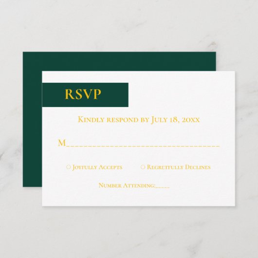 Minimale maragale goudmonogram Classy Wedding RSVP Kaartje (Voorkant / Achterkant)