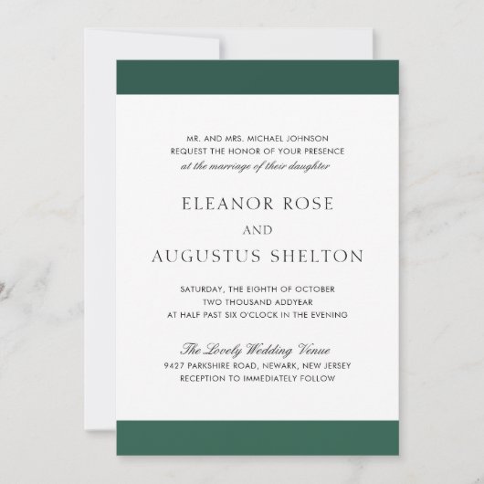 Minimale maragale groene elegante moderne bruiloft kaart (Voorkant)