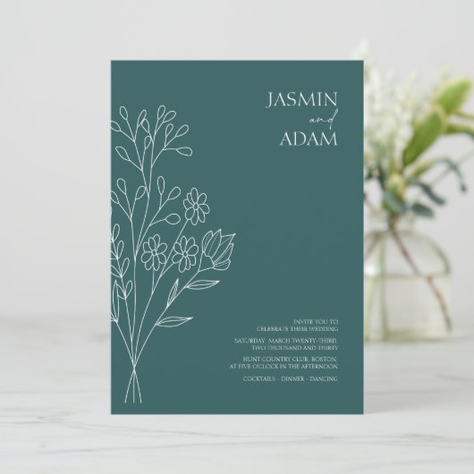 Minimale maraginedrukbruine wilde bloemen bruiloft kaart (Staand voorkant)