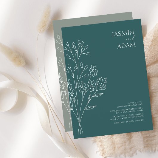 Minimale maraginedrukbruine wilde bloemen bruiloft kaart