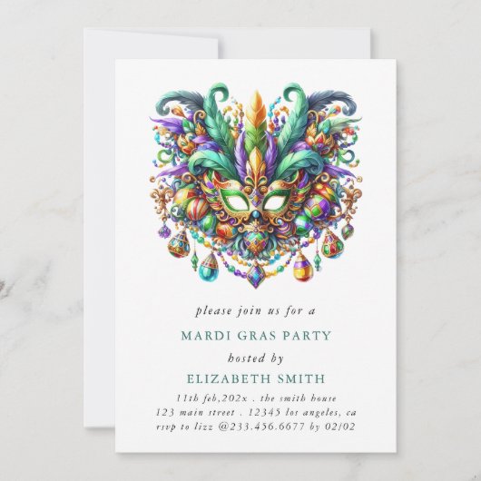 Minimale Mardi Gras Mask Party Uitnodiging (Voorkant)