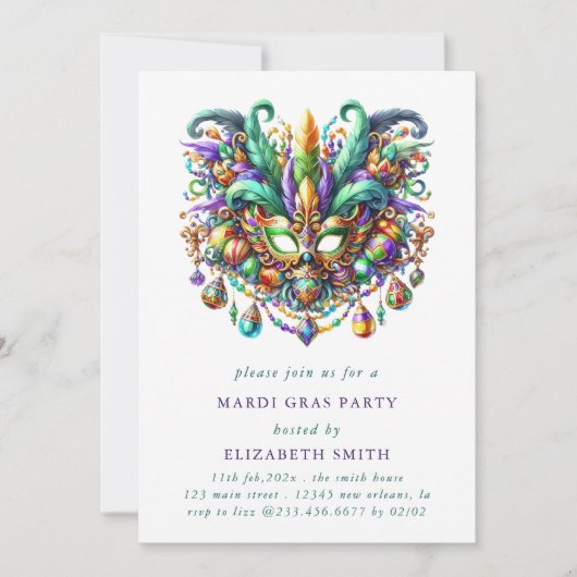 Minimale Mardi Gras Mask Party Uitnodiging (Voorkant)