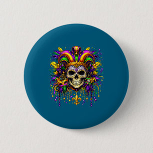 Minimale Mardi Gras Suiker Skull Carnaval Ronde Button 5,7 Cm