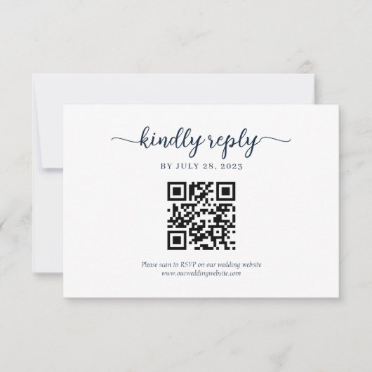 Minimale Marine Blauw Floral Monogram QR Code Brui RSVP Kaartje (Voorkant)